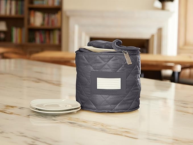 Covermates Keepsakes Dish Storage Case – Padded China & Dinnerware Organizer, Quilted Polyester Protection, ID Window, Zipper Closure, Machine Washable, Slate