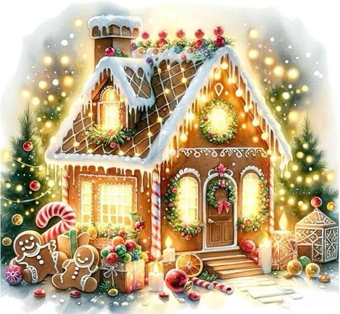 cviokrdu Christmas Diamond Art Kits for Adults, Candy House Diamond Painting Kits for Adults, Christmas Round 5D Gem Painting Kit Arts for DIY Crafts Gift Home Wall Decor 14x14inch