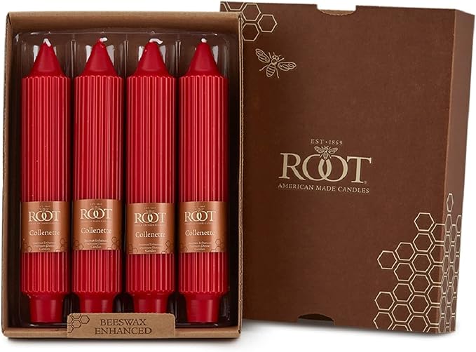 Root Candles 4-Count Unscented Dinner Candles Dripless Beeswax Enhanced Grecian Collenette Boxed Candle Set, 9-Inch, Skye