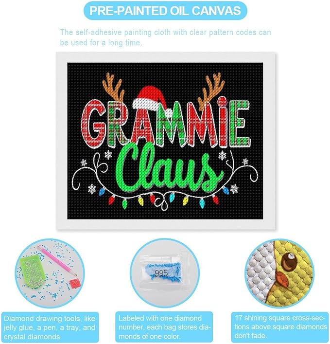 AIVKIEJK Diamond Painting Kits for Adults - Grammie Claus Grandma Christmas Xmas Painting DIY 5D Full Drill Diamond Dots Paintings with Diamonds Gem Art and Crafts Home Decor 16"x20"