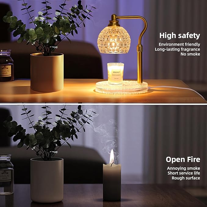 Candle Warmer Lamp with Timer & Dimmer, Glass Lamp Candle Warmer for Jar Candles, UPGRATED with 3 Bulbs, Height Adjustable Electric Wax Warmer for Elegant Home Decor (Crystal Clear)
