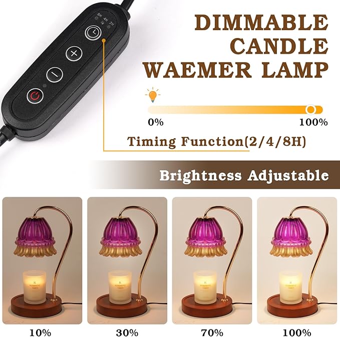 Funistree Flower Candle Warmer Lamp with Timer, Wax Warmer, Height Adjustable, Birthday Gifts for Women, Mom, Sister, Candle Lamp Warmer Gifts, Electric Dimmable Candle Warmer, Vintage Home Decor