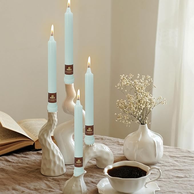Fresh Mint Green Taper Candlesticks 8 Inch Handmade Smokeless Taper Candles 4 Pack Unscented Colored Candle for Home Wedding Dinner Holiday Party