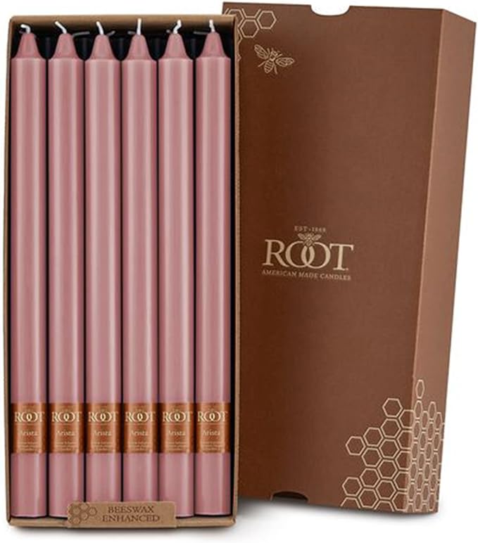 Root Candles Unscented Dinner Candles Premium Beeswax Blend Boxed Candle Set, 12-Inch, Dusty Rose, 12-Count