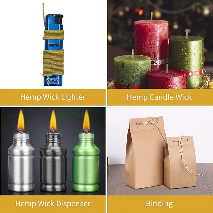 PXBBZDQ Beeswax Candle Wicks 100% Organic Hemp Spool with Natural Bees Wax Coating for Candle Making,Candle DIY (200 ft,1.0mm)
