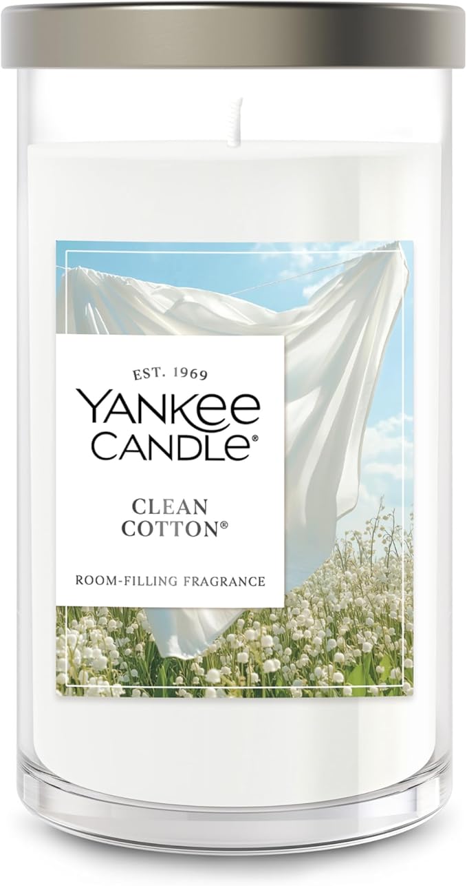 Yankee Candle Medium Pillar Scented Candle with up to 115 Hour Burn Time, Premium Plant Wax Blend for Consistent Burn, 14.25 oz Pillar Candle with Room Filling Fragrance, Clean Cotton