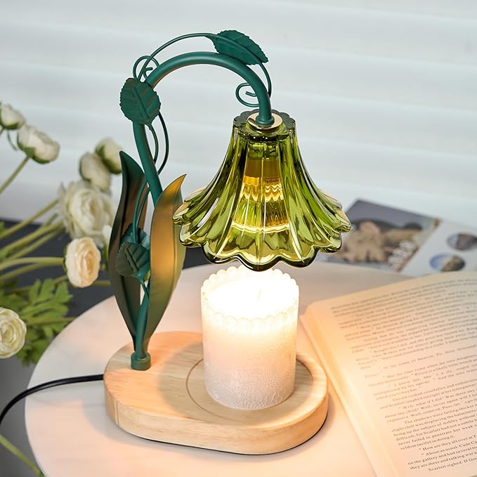 Candle Warmer Lamp with Timer and Dimmer Purple, Adjustable Height Glass Candle Lamp, Electric Candle Lamp Warmer for Home Decor,Gift for Women,2-Bulb Candle Warming Lamp for Jar Candles (Green)