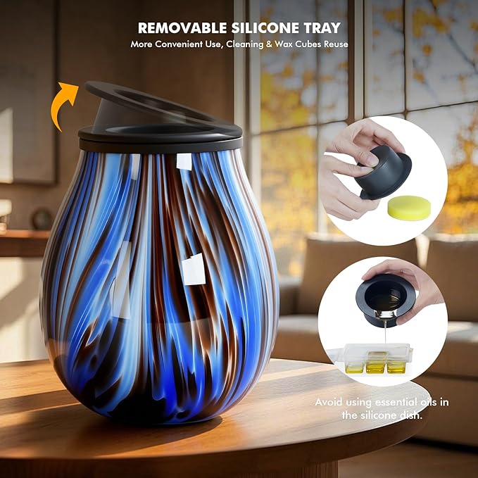 Wax Melts Warmer Candle Warmer - Art Glass Wax Warmer for Scented Wax, Electric Wax Burner with Removable Silicone Dish 7 Colors Light Changing Wax Melter for Home and Office Decor & Gift for women