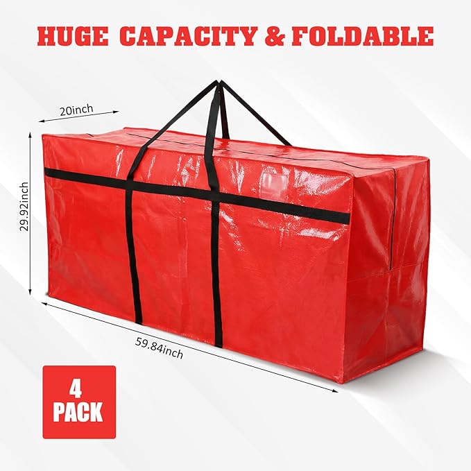 Windyun 4 Pack 155 Gallon Extra Large Moving Bags XXL Heavy Duty Storage Bag with Strong Zipper Handle Jumbo Big Tote Box Foldable for College Dorm Travel Clothes Duffle Blanket Pillow(Red)