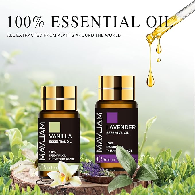 MAYJAM Top 28 Essential Oil Set for Diffuser Massage, 24x5ml Essential Oil Singles, 4x10ml Essential Oil Blends for Home Office Yoga