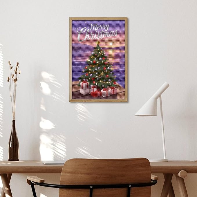 AIVKIEJK Diamond Painting Kits for Adults - Merry Christmas Coastal Winter Beach Painting DIY 5D Full Drill Diamond Dots Paintings with Diamonds Gem Art and Crafts Home Decor 8"x12"