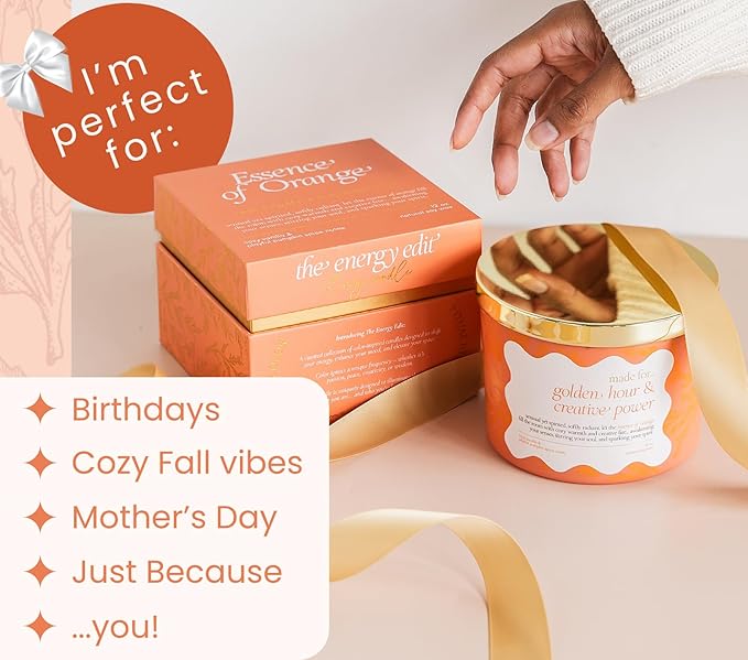 Orange Crystal Candle for Women – 12oz Large Luxury Soy Wax with Crackling Wood Wick, Slow Burn Meditation with Healing Crystals, Birthday or Mother’s Day Gift
