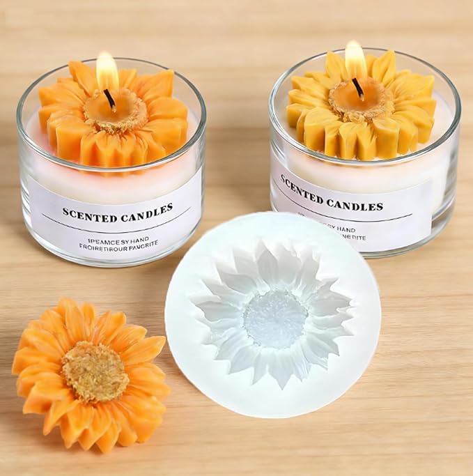 6PCS Sunflower Flower Silicone Candle Mold, Moldes para Velas,3D Flower Fondant Chocolate Cake Cupcake Topper Decoration Silicone Mold for Candles,Handmade Soaps,Bath Bombs,Lotion Bars,Resin Crafts