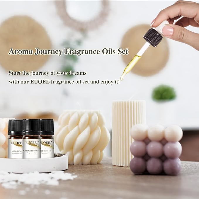 EUQEE 12pcs Fragrance Oils Gift Set, Premium Essential Oils Set for Diffuser, Candle, Soap Making, Travel, with Amber, Coconut&Vanilla, Fresh Linen, Leather, Forest Pine, Gift Set for Women and Men