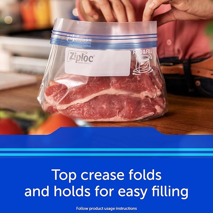 Ziploc Quart Food Storage Freezer Bags, New Stay Open Design with Stand-Up Bottom, Easy to Fill, 19 Count
