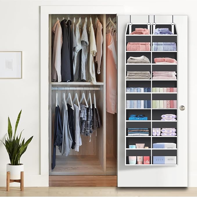 Heavy Duty Over The Door Organizer 5 Tiers, Extra Large Behind Door Storage of 10 Front & 10 Mesh Pockets, 80lb Weight Capacity, Hanging Doors Storage for Closet Bedroom Nursery, Dark Gray