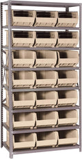 Quantum Storage Systems QSBU-255IV Giant Open Hopper Steel Shelving System, 18" D x 36" W x 75" H, with 8 Shelves and 21 QUS255 Bins, Ivory