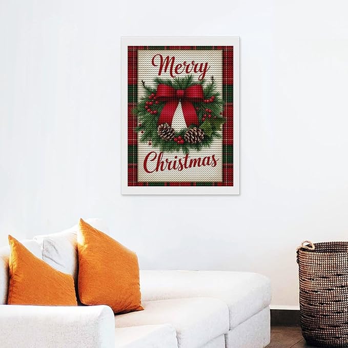 AIVKIEJK Diamond Painting Kits for Adults - Merry Christmas Red Bow & Pine Cones Painting DIY 5D Full Drill Diamond Dots Paintings with Diamonds Gem Art and Crafts Home Decor 12"x16"