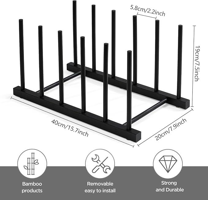 HBlife Black Desk File Organizer 5 Section Vertical File Sorter, 1 Pack Bamboo Binder & Folder Holder for Home, Office & School