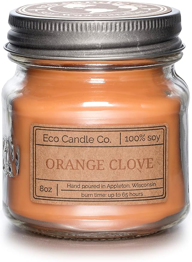ECO CANDLE CO. Recycled Candle, Orange Clove, 8 oz. - Scents of Oranges Pierced with Spicy Cloves - 100% Soy Wax, No Lead, Kraft Paper Label & Lid, Hand Poured, Phthalate Free