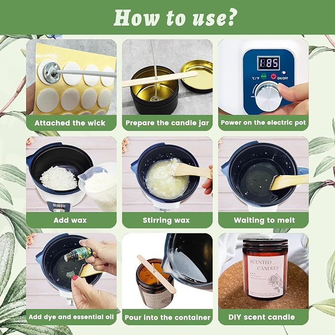 Handnatur Complete Candle Making Kit for Adults with Digital Wax Melting Pot, DIY Soy Wax Melt Set with Skull Head Mold to Make Your Own Candles Kit