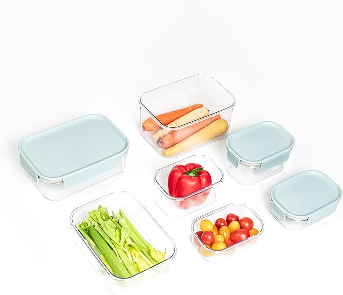 LocknLock LBF405RS7M Bisfree Modular Plus Food Storage Containers for Lunch, Meal Prep, Stackable, BPA-Free, Leakproof, Microwave, Dishwasher, Freezer-Safe, 14 Pieces, 7 Boxes and 7 Lids, Mint, 1.5L