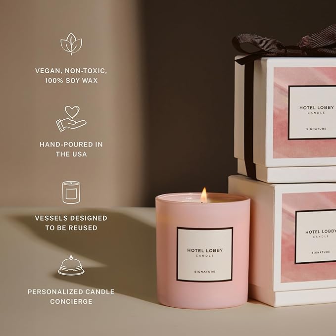 Hotel Lobby Miami Candle – Luxury Hand-Poured 9.75oz Soy Wax with Coconut, Sandalwood, and Bergamot – Infused with Essential Oils, 65-Hour Burn Time, Reusable Vessel, Clean Burn