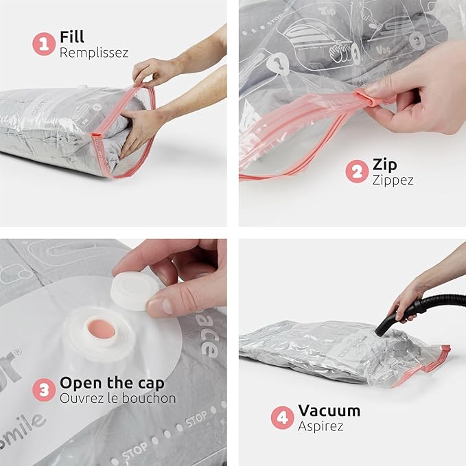 Compactor Set of 5 Space Saving Vacuum Storage Bags, Extra-flat, Size XL, 80 x 130 cm, Transparent, Aspispace Range, RAN8112