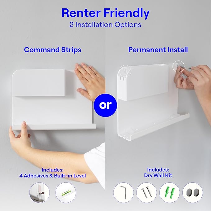 WallShelfie Bedside Wall Organizer & Dorm Decor - Dorm Room Essential, Floating Bedside Shelf Wall Mount Organizer, Remote Control Holder, Cool Teen Girls Trendy Stuff, Room Organization (White)