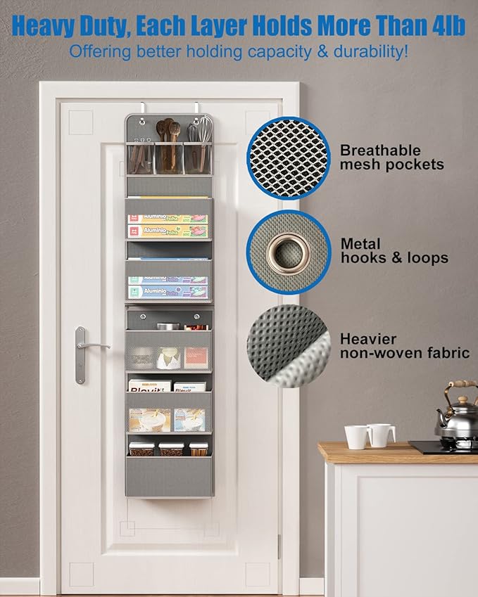 6 Shelf Camper Storage, RV Bathroom Organizer, Grey (Over Door Organizer, Wall Mount Back of Door Hanging Organizers for Toy Diaper Bedroom Closet)
