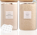 2 Pack large Square Glass Flour and Sugar Containers with 132 Kitchen Pantry Labels - Thicken 149 floz Glass Storage Jars with Airtight Bamboo Lid - Big Rice Canisters for Coffee, Pasta, Cereal
