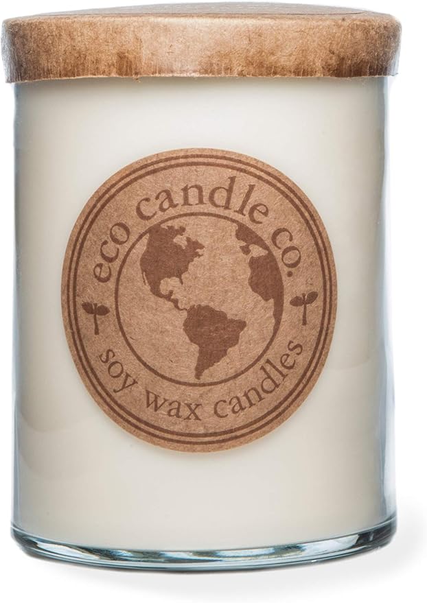 Eco Candle Co. Recycled Candle, White Tea Ginger, 18 oz. Double Wick - Scents of White Tea, Spices, Citrus, Jasmine, & Ginger - 100% Soy Wax, No Lead, Kraft Paper Label & Lid, Hand Poured