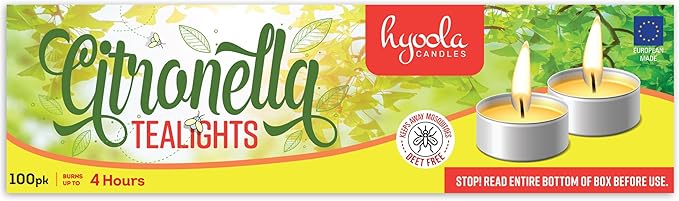 Hyoola Tealight Citronella Candles - Anti Mosquito Candle - 4 Hour Burn - 100 Pack - DEET Free