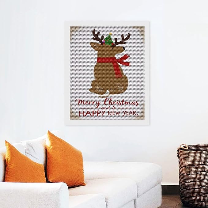 Diamond Painting Kits for Adults - Merry Christmas And Happy New Year Red Antlers & Scarf Painting DIY 5D Full Drill Diamond Dots Paintings with Diamonds Gem Art And Crafts Home Decor 16"x20"