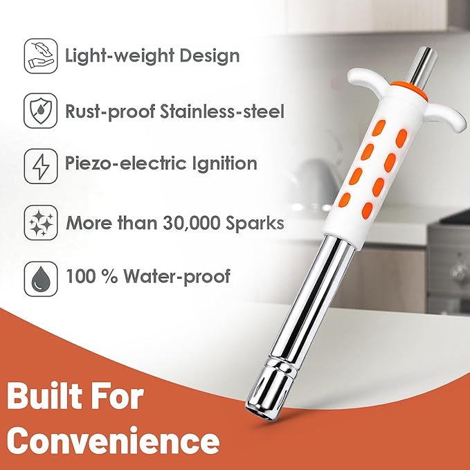 Easy Grip Premium Waterproof Stainless Steel Matt Finish Regular Gas Lighter for Gas Stove, Restaurants & Kitchen Use (Orange)