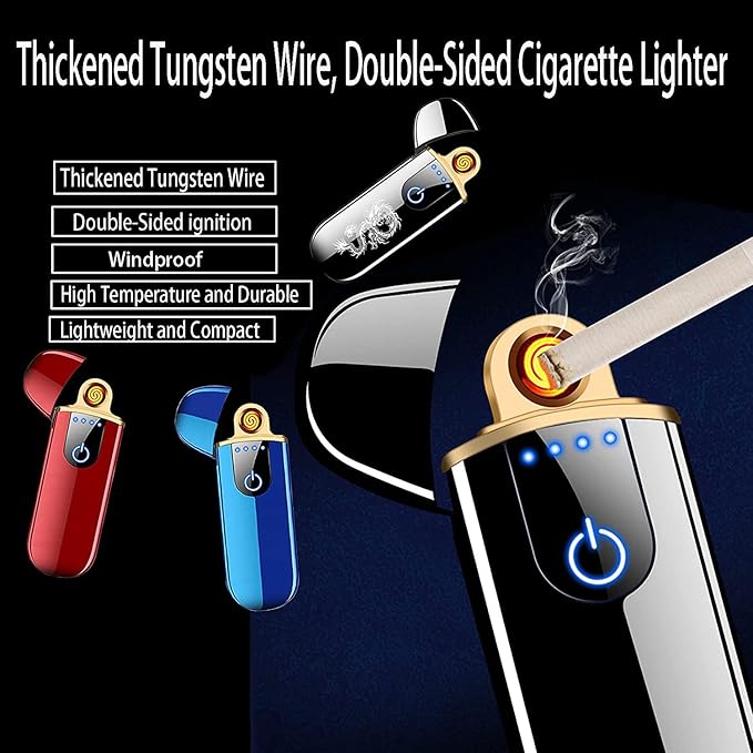 Electric Lighter, Smart USB Rechargeable, Mini Touch Ignition Windproof Flameless Plasma Lighter with Battery Indicator for Men Father Gifts (Blue Cyan)