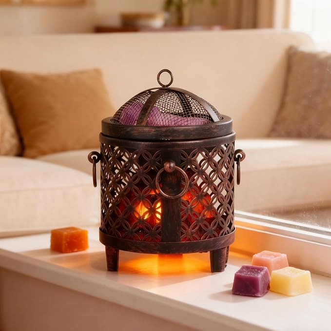 Dicimi Vintage Electric Wax Warmer for Scented Wax Melts - Flickering Fire LED Candle Warmer, Multi-Function Oil Warmer for Essential Oils, Safe Flameless Home Decor with 60-Day Warranty