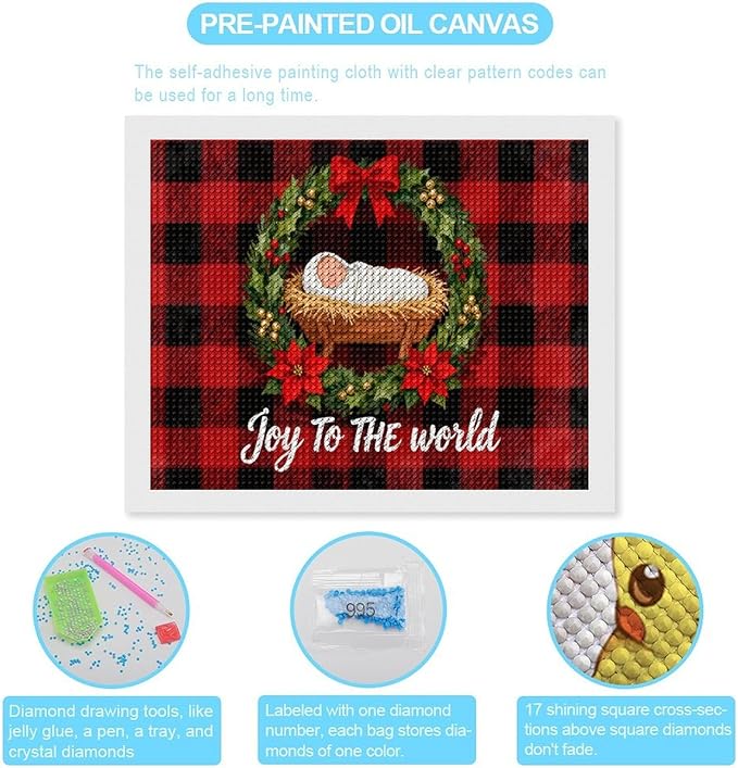 AIVKIEJK Diamond Painting Kits for Adults - Faith Christmas World Joy Painting DIY 5D Full Drill Diamond Dots Paintings with Diamonds Gem Art and Crafts Home Decor 16"x20"