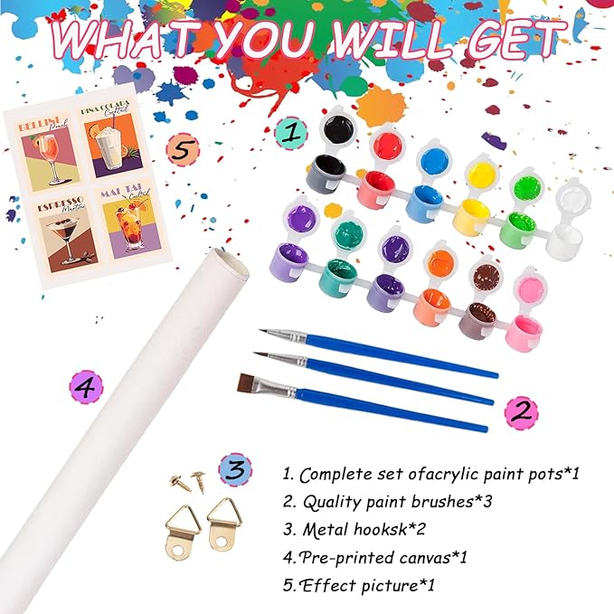 DIY 4 Pack Cocktail Paint by Numbers for Adult