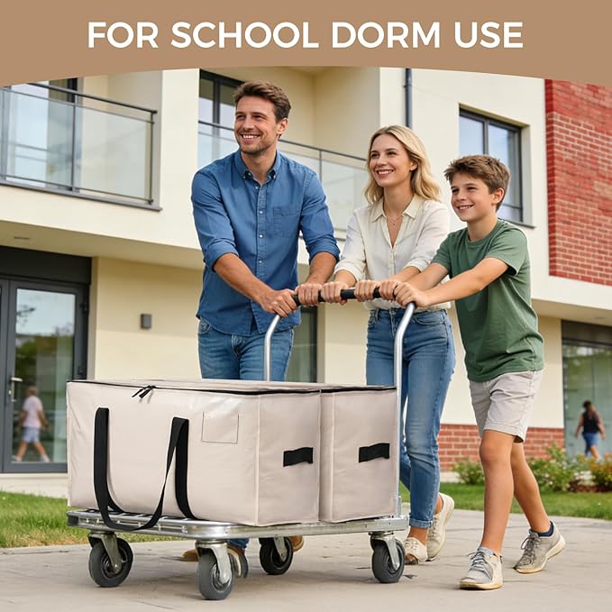 BAGAIL Heavy Duty Moving Bags with Strong Handle, Extra Large Moving Boxes, Storage Tote for Clothes, College Moving Supplies(Beige, 6 Pack)