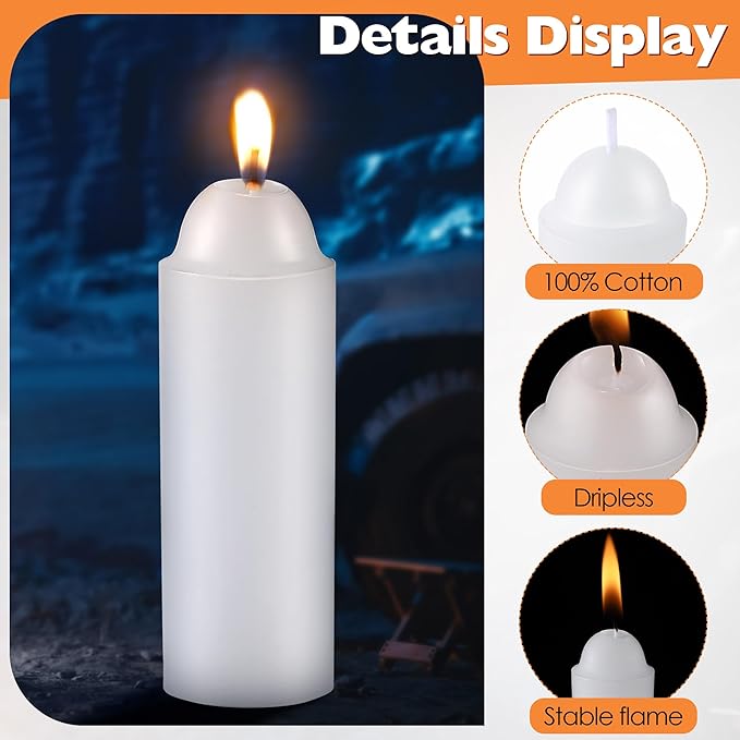 15 Pcs 15H White Paraffin Candles for Candle Lanterns, Emergency Candle for Outdoor Survival, Smokeless Long Lasting Bougie for Home Power Outages, Emergency, Survival