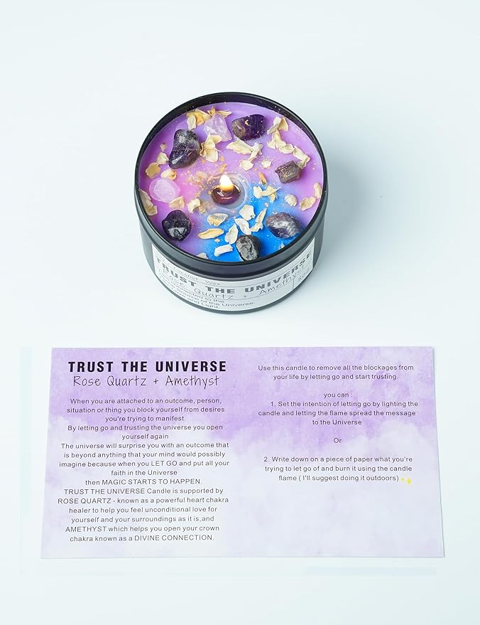 Healing Candles, Manifestation Magical Candles, Energy, Chakras, Law of Attraction, Gifts to Empower Women, Birthday Graduation Gifts, Emotional Support. (Trust The Universe)