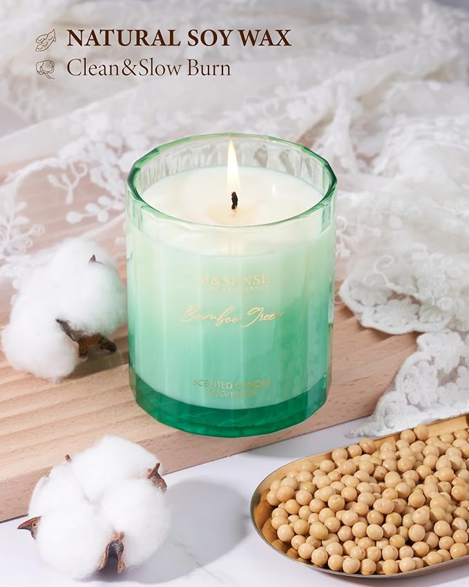 M&SENSE Bamboo Candle for Spring Scented 10.6oz 60H Burn Time, Natural Soy Wax Aromatherapy Candle Highly Scented Long Lasting, Home Fragrance Housewarming Gifts New Home Gift Ideas