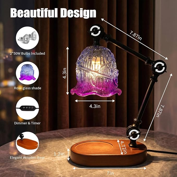 Candle Warmer Lamp, Dimmable Wax Melting Warmer with Adjustable Height, Bedroom Living Room Home Decor, Birthday Relaxation Gifts for Women (Purple1, Flower)