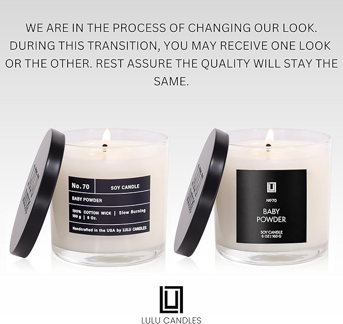 Lulu Candles | Baby Powder | Luxury Scented Soy Jar Candle | Hand Poured in The USA | Highly Scented & Long Lasting (6 Oz.)