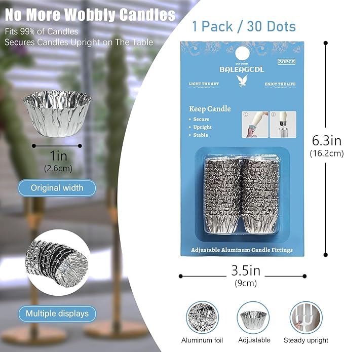 Taper Candle Fittings Protective Candle Holder Liner for Upright Candles Aluminum Foil Candle Holder for Wedding Holiday Party Church Home Decoration 60x