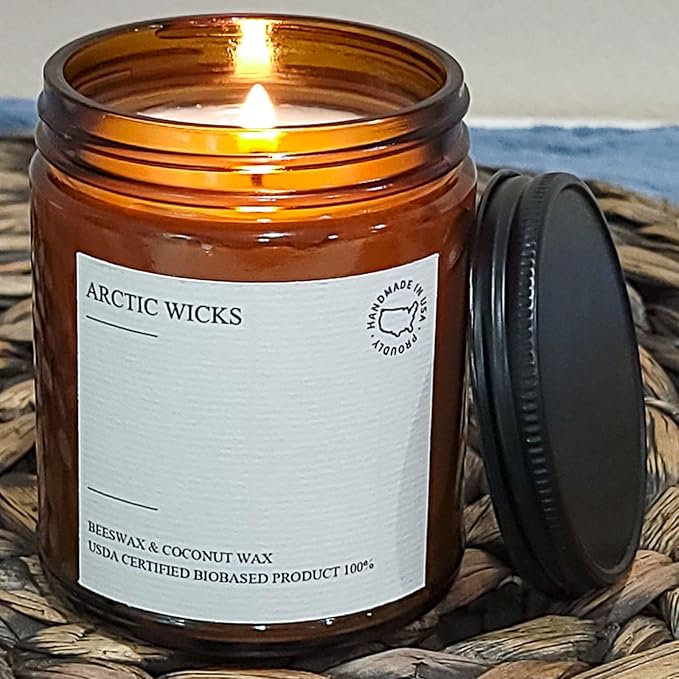 Arctic Wicks Scented Coconut Beeswax Candles | Coconut Beeswax Non Toxic Candle 9oz Amber | Farmhouse Candles Non-Toxic Clean Burn 100% USDA Certified Biobased (Sweet Fireside)