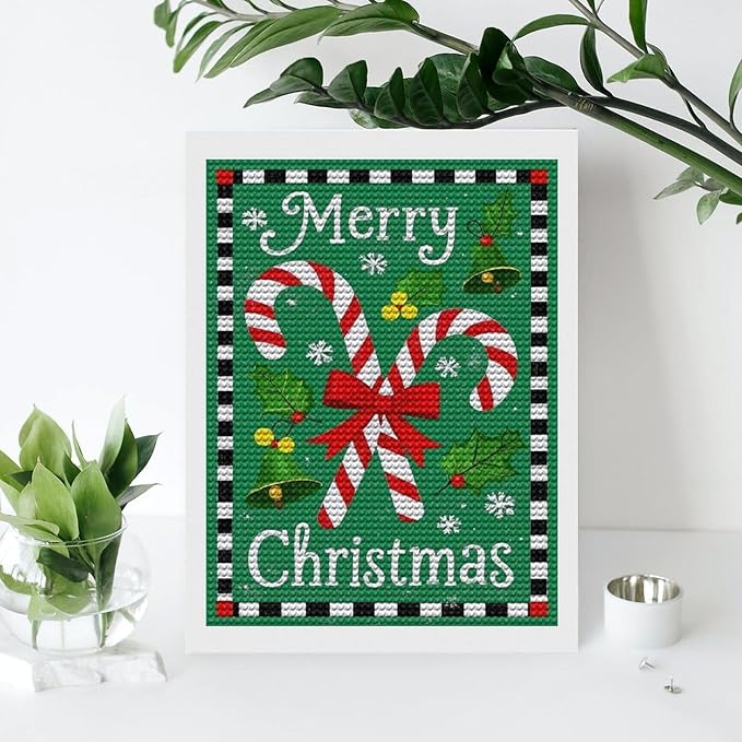AIVKIEJK Diamond Painting Kits for Adults - Festive Merry Christmas Red Bow, Candy Cane & Bell Painting DIY 5D Full Drill Diamond Dots Paintings with Diamonds Gem Art and Crafts Home Decor 12"x16"
