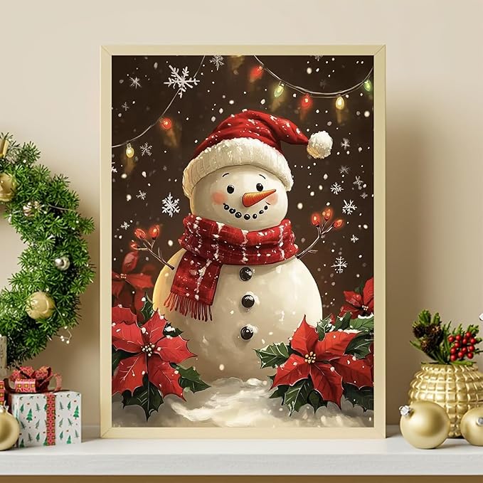 Accompany Wind 5D Christmas Diamond Painting Kits for Adults, Christmas Snowman Diamond Art Kits,Round Full Drill Dots Gem Art Crafts for Home Wall Decor Gifts 12x16 Inch