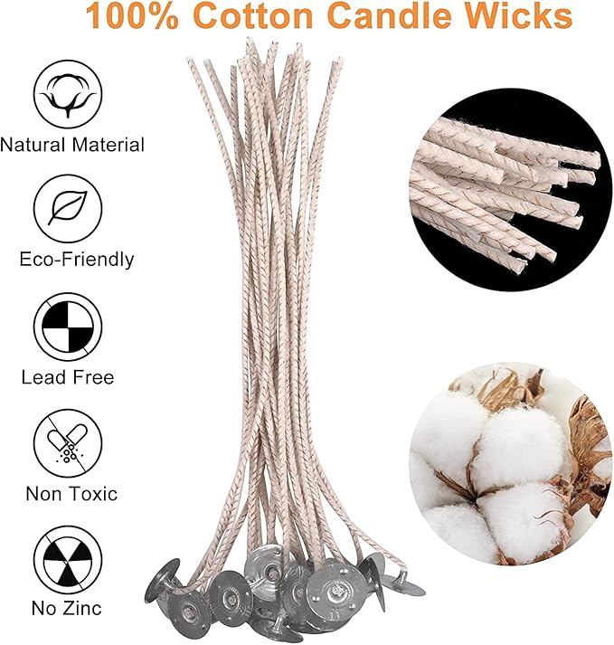100pcs ECO 16 Wicks for Soy Candles, 6 inch eco Pretabbed Candle Wicks for Candle Making,CD 22 Thick Candle Wick with Base